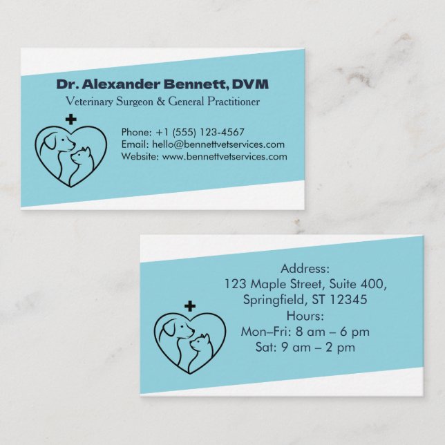 Professionell minimalist veterinär affärskort visitkort (Fram/baksida)