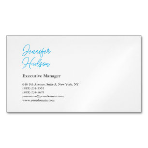 Professionell minimalistisk azure blue calligraphy magnetiska visitkort