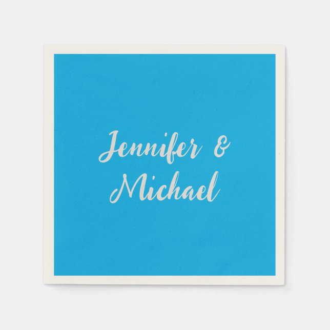 Professionell minimalistisk azure blue calligraphy pappersservett (Framsidan)