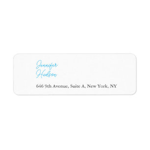 Professionell minimalistisk azure blue calligraphy returadress etikett