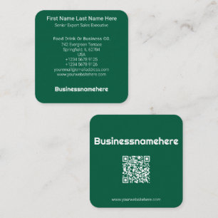Professionell Minimalistisk Grön QR-kod Fyrkantigt Visitkort