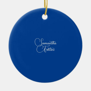 Professionell minimalistisk handskrift namn blå julgransprydnad keramik