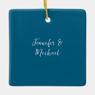 Professionell minimalistisk havsblå kalligrafi julgransprydnad keramik