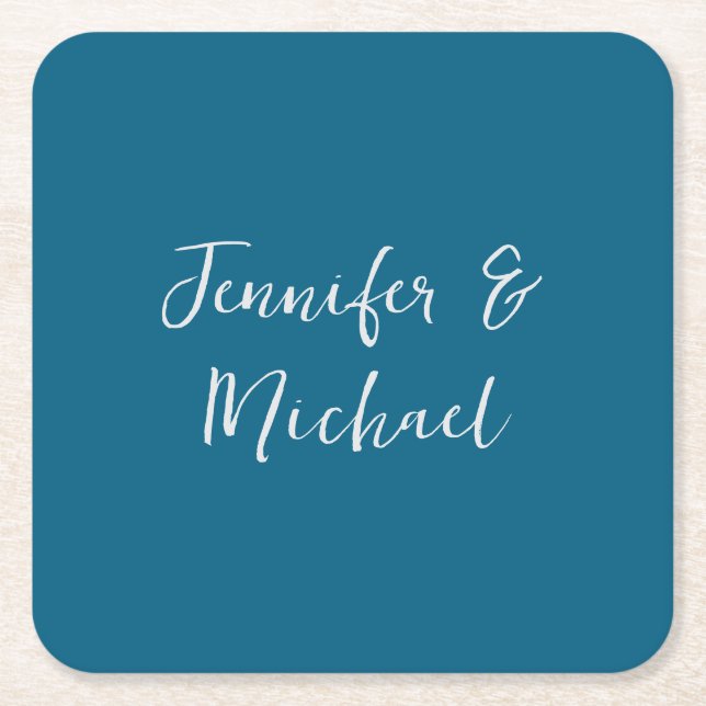 Professionell minimalistisk havsblå kalligrafi underlägg papper kvadrat (Framsidan)