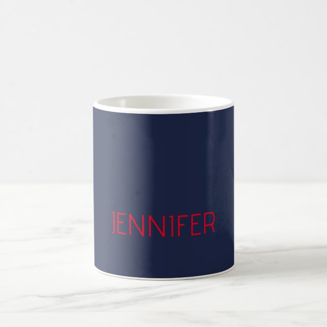 Professionell minimalistisk modern blå röd namn kaffemugg (Center)