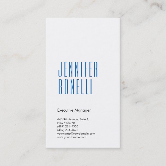 Professionell minimalistisk, modern blå vit visitkort (Framsida)