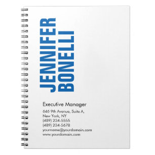 Professionell minimalistisk modern djärv blå vit anteckningsbok