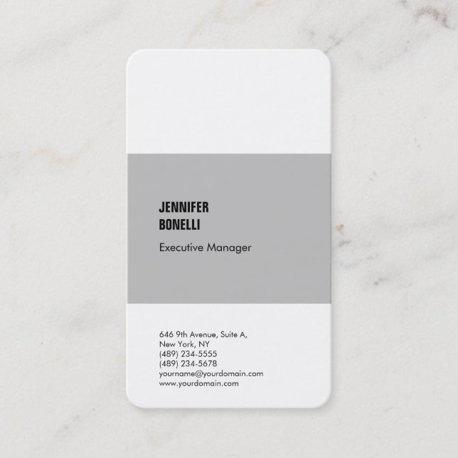 Professionell minimalistisk modern grått vit visitkort (Framsida)