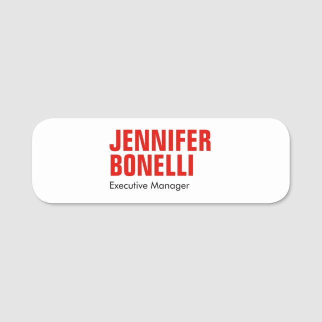 Professionell minimalistisk, modern, röd, vit namnbricka (Framsida)