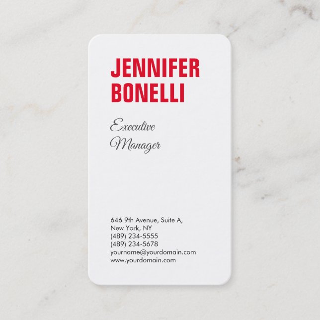 Professionell minimalistisk, modern, röd, vit visitkort (Framsida)