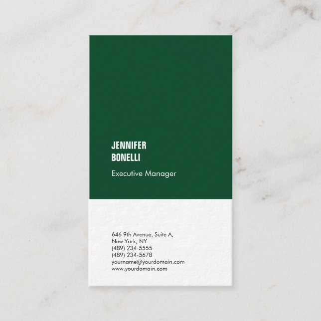 Professionell minimalistisk modern tjockvit grönt visitkort (Framsida)