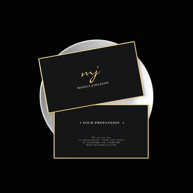 Professionell Minimalistiskt Faux Guld & Black Mon Visitkort (Skapare uppladdad)
