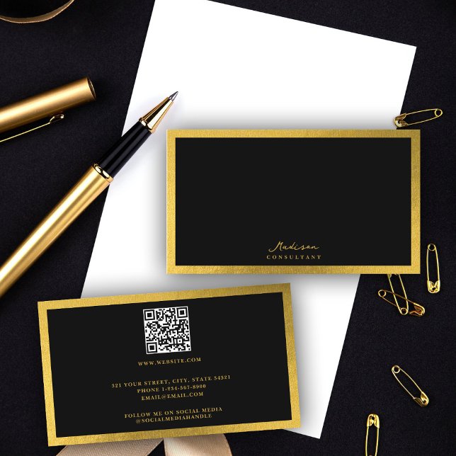 Professionell - minimalistiskt skript - lyxfärg, s visitkort (Professional Minimalist Script Luxury Black & Gold Business Card)