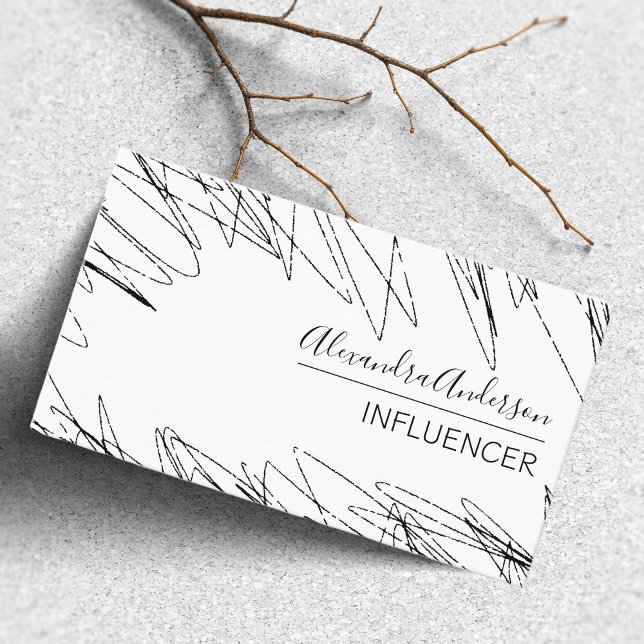 Professionell - minimalt skript, svart och vitt visitkort (Professional Minimal Scribble Black And White Business Card)