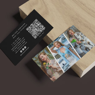 Professionell Modell 3 Foto Collage QR-kod Svart Visitkort