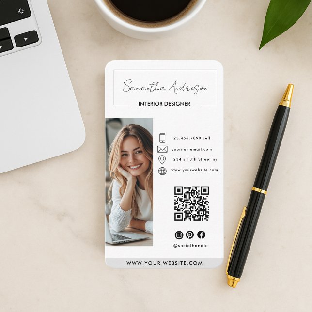 Professionell Modern Affärskort med Photo & QR Visitkort (Skapare uppladdad)