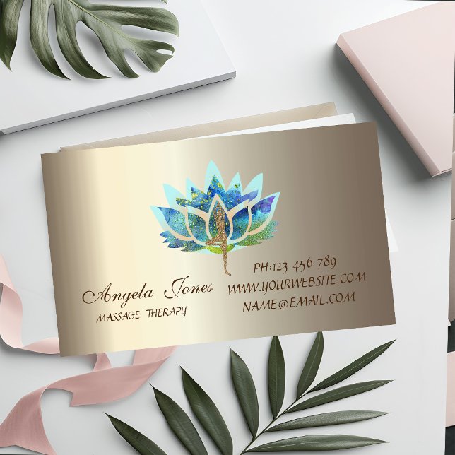 Professionell Modern Blå Lotusblomma Yoga Flicka Magnetiska Visitkort (Skapare uppladdad)