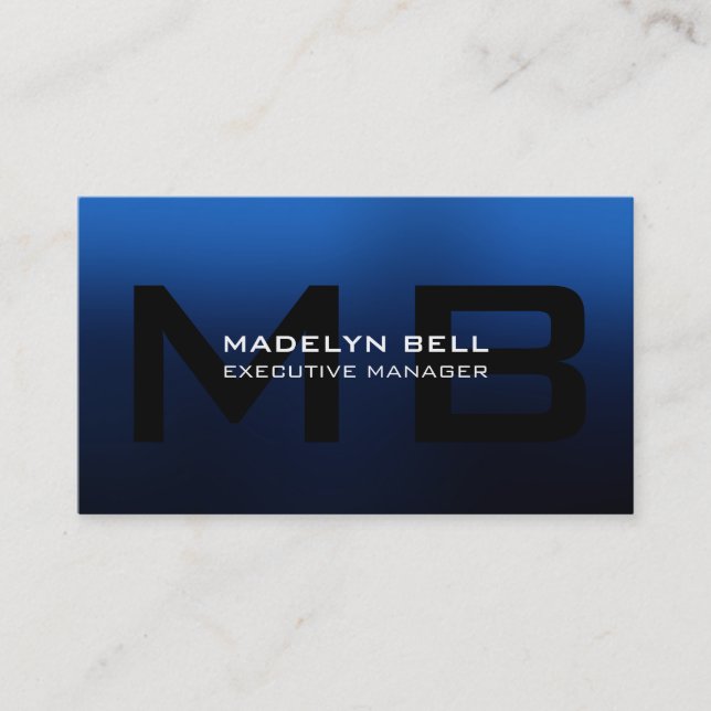 Professionell Modern Blå Svart Monogram Visitkort (Framsida)