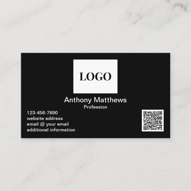 Professionell Modern Black Add Logotyp och QR-kod Visitkort (Framsida)