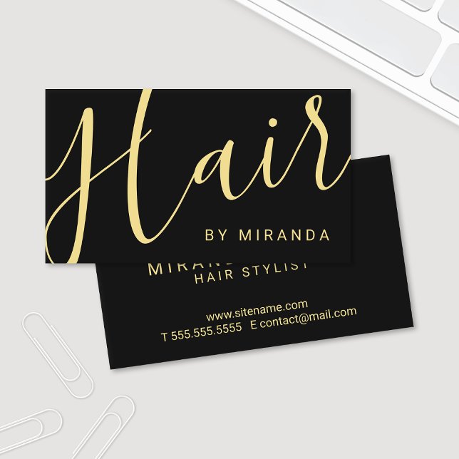 Professionell Modern Black and Guld Hair Stylist Visitkort (Skapare uppladdad)