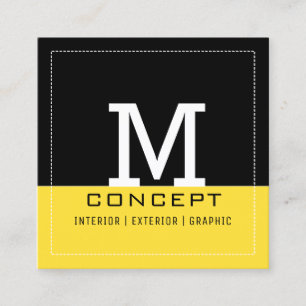 Professionell Modern Black Banana Gult Monogram Fyrkantigt Visitkort