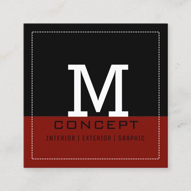 Professionell Modern Black Barn Red Monogram Fyrkantigt Visitkort (Framsida)