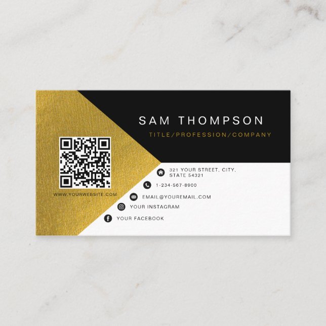 Professionell Modern Black Guld QR Code Business (Framsida)