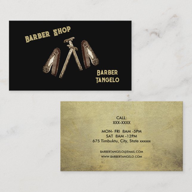 Professionell Modern Black Guld Simple Barber Visitkort (Fram/baksida)