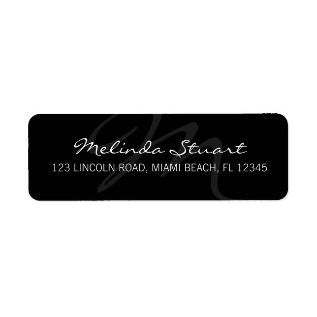 Professionell Modern Black Monogram Returadress Etikett (Framsidan)