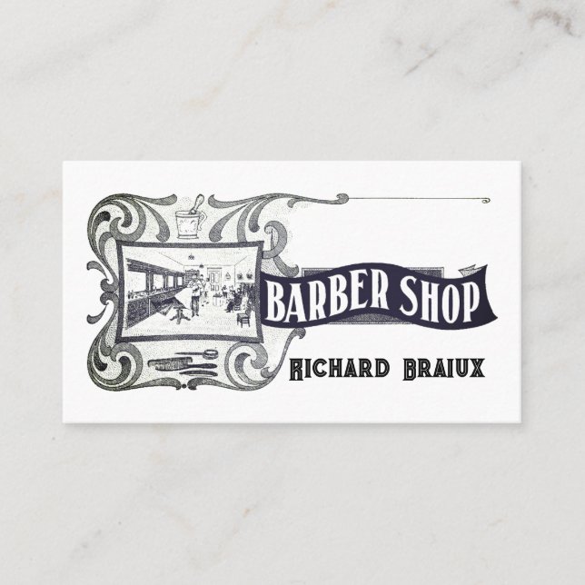 Professionell Modern Black White Barber Visitkort (Framsida)