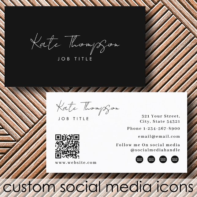 Professionell Modern Black White Minimalist QR-kod Visitkort (Professional Modern Black White Minimalist QR Code Business Card)