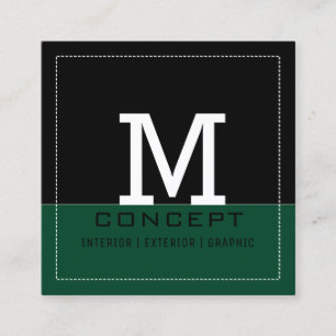 Professionell Modern British Tävla Grönt Monogram Fyrkantigt Visitkort