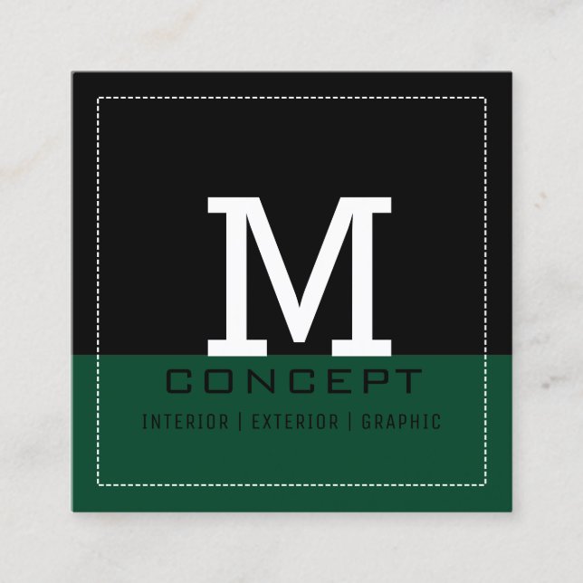 Professionell Modern British Tävla Grönt Monogram Fyrkantigt Visitkort (Framsida)