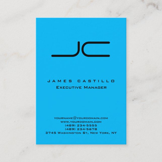 Professionell Modern Capri Blue Monogram Visitkort (Framsida)