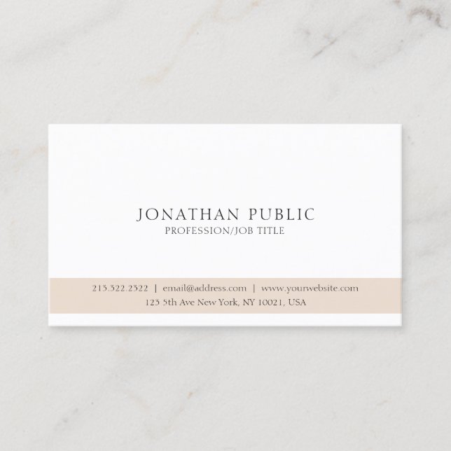 Professionell Modern Elegant Beige White Sleek Visitkort (Framsida)