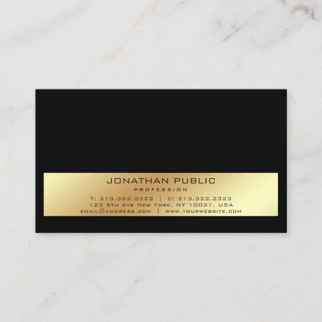 Professionell Modern Elegant Black Guld Plain Visitkort (Framsida)