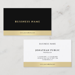 Professionell Modern Elegant Svart Vit Guld Visitkort