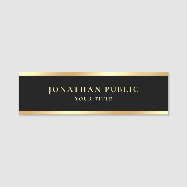 Professionell Modern Elegant Template Black & Guld Namnbricka (Framsida)