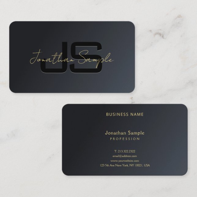 Professionell Modern Elegant Template Black Guld Visitkort (Fram/baksida)