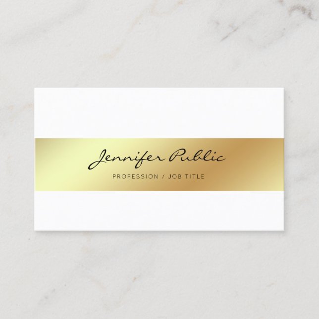 Professionell Modern Elegant Vit Guld Chic Ren Visitkort (Framsida)