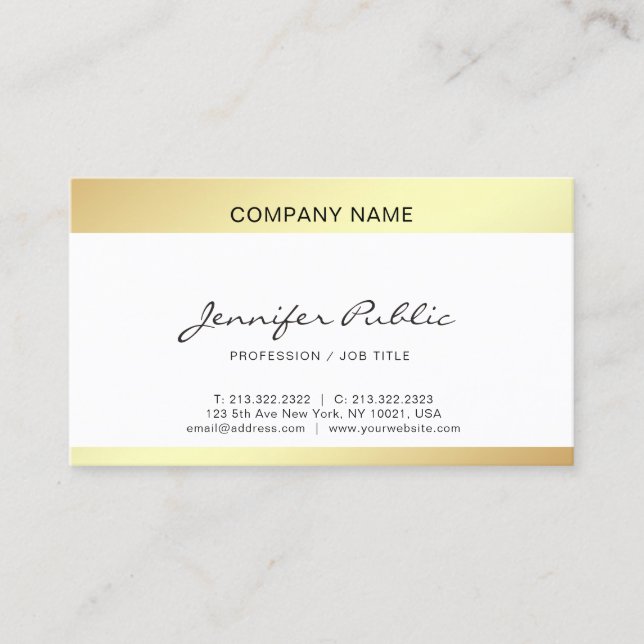 Professionell Modern Elegant White Guld Chic Clean Visitkort (Framsida)
