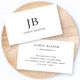 Professionell Modern Enkel Monogram Plain White Visitkort