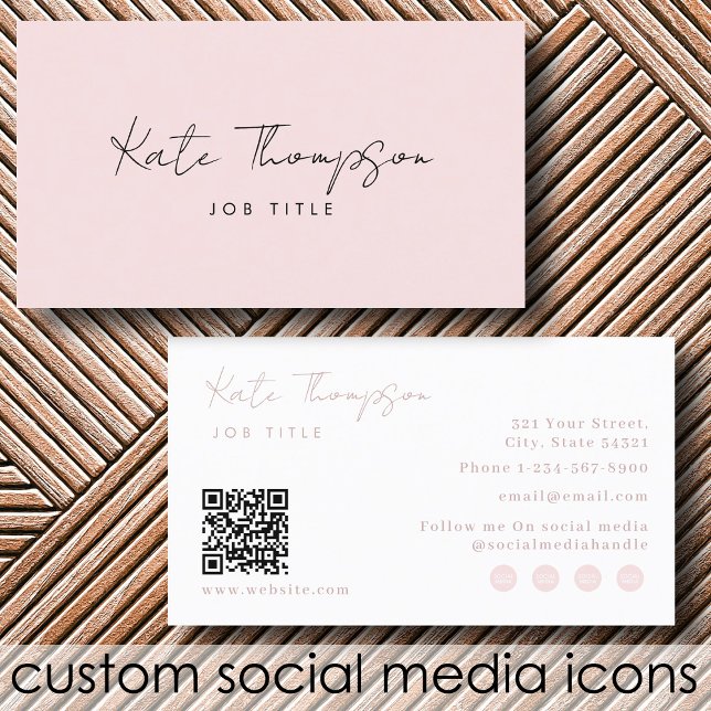 Professionell Modern Girly Rosa - minimalistisk QR Visitkort (Professional Modern Girly Pink Minimalist QR Code Business Card)