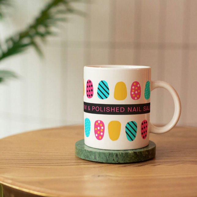 Professionell Modern Girly Rosa Teal Nail Salon Kaffemugg (Skapare uppladdad)