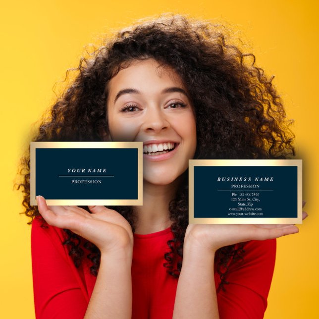 Professionell Modern Golden Simple Blue Navy Visitkort (Professional Makeup Artist Eyelashes Extension Business Card)