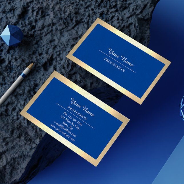 Professionell Modern Golden Simple Royal Blue Visitkort (Professional Modern Golden Simply Royal Blue Business Card)