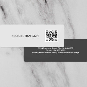Professionell Modern Grått Black Minimalist QR COD Mini Visitkort