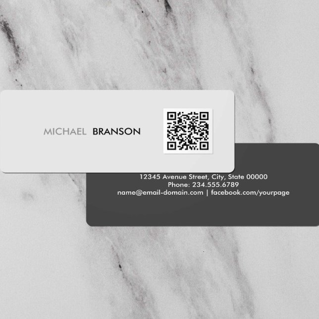 Professionell Modern Grått Black Minimalist QR COD Mini Visitkort (Skapare uppladdad)