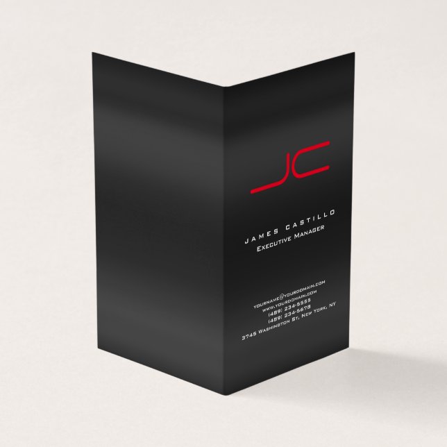 Professionell Modern Grått Red Monogram Visitkort (Utsida)