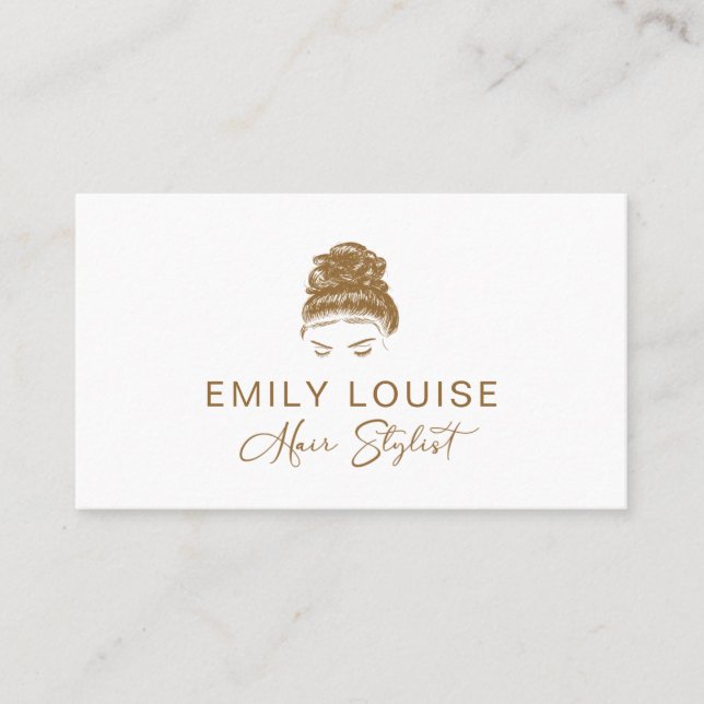 Professionell Modern Guld Brown Hair Stylist Busin Visitkort (Framsida)